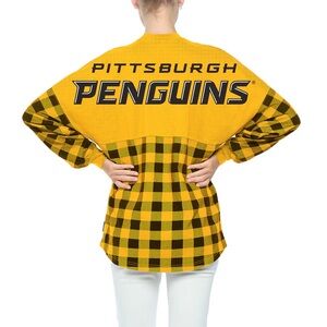 Fanatics Pittsburgh Penguins Officially Licensed Golden Buffalo Check Top, NWT L